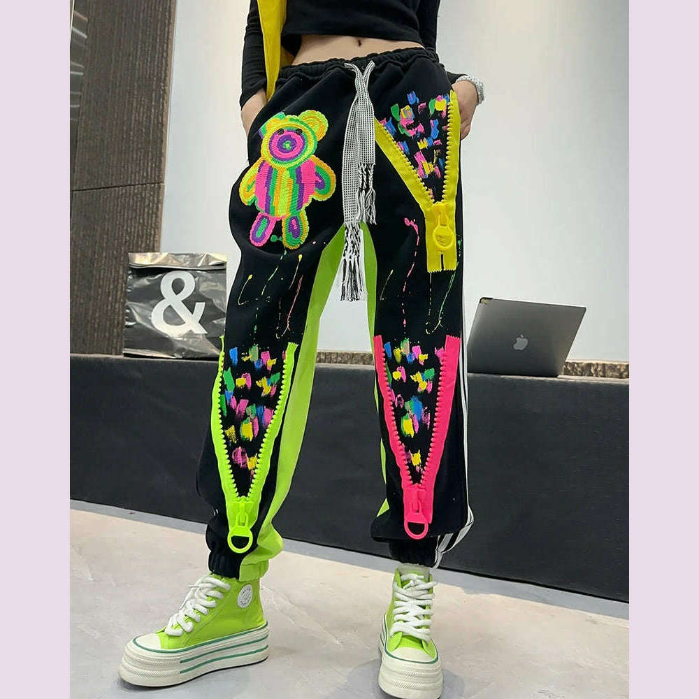 KIMLUD, Casual High Waist Slimming Street Graffiti Printing Track Sweatpants for Women Ankle-Tied Loose Fit Spring Summer 2024, KIMLUD Womens Clothes