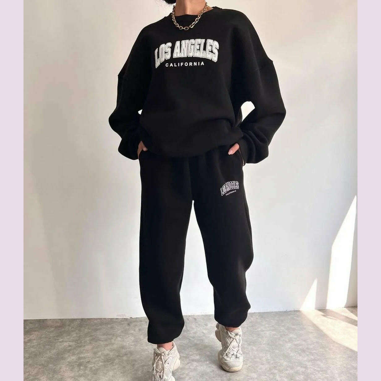 KIMLUD, Casual Long Sleeve Hoodies Pants Set Office Lady Autumn Winter Print Sweatershirt Trousers Two Piece Set Women Outfit 2023, KIMLUD Womens Clothes