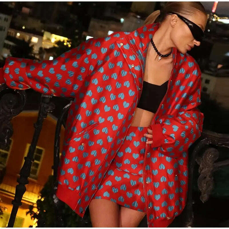 KIMLUD, Casual Print Thicken Coat Skirt Women Set Street Long Sleeve Zippers Pocket Jacket Sexy Skirts 2024 Autumn Winter Y2k Lady Suit, KIMLUD Womens Clothes