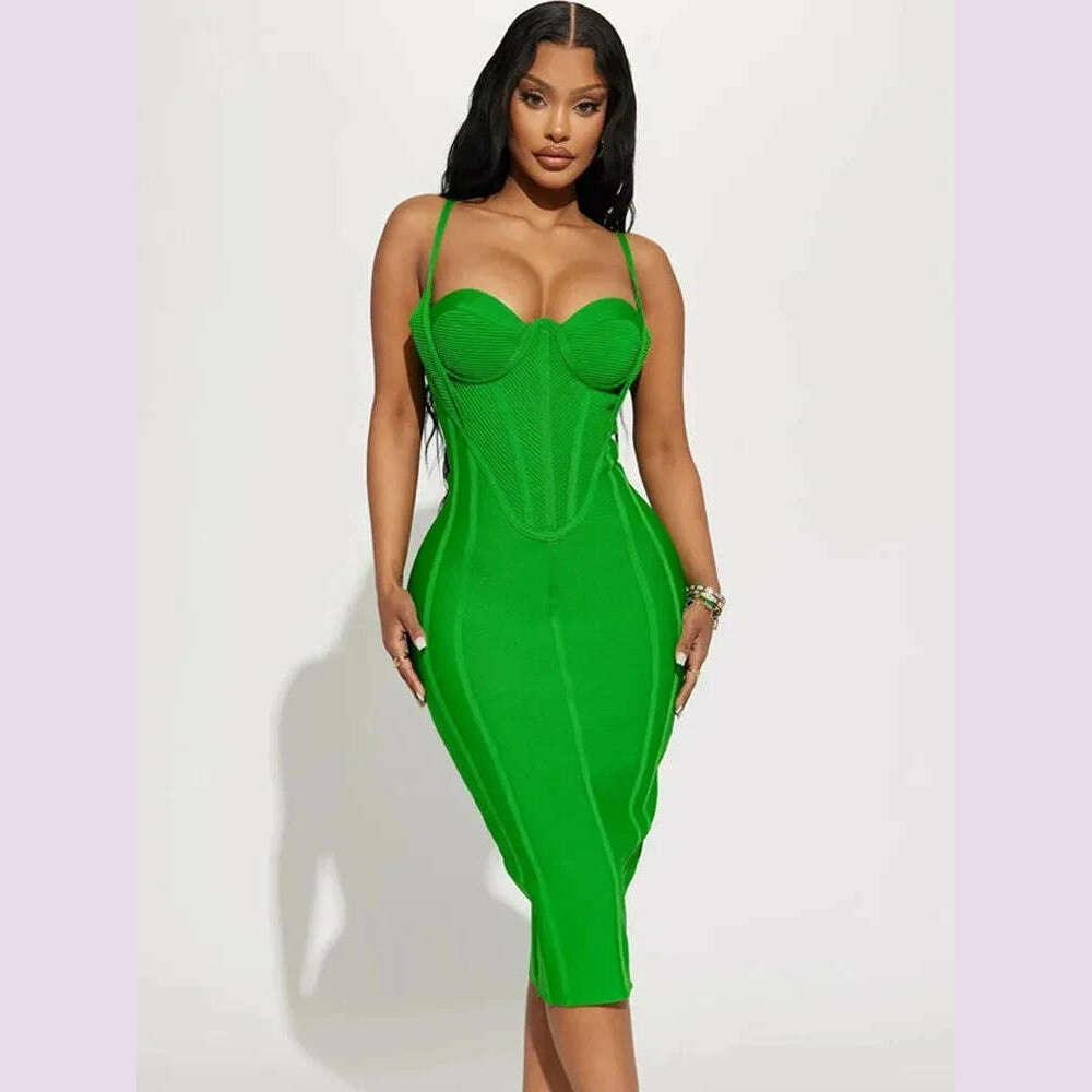 KIMLUD, Celebrity Women Summer Sexy Sleeveless Backless Green Midi Bodycon Bandage Dress 2024 Elegant Evening Club Party Dress, green / L, KIMLUD APPAREL - Womens Clothes