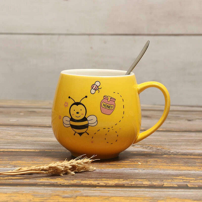 KIMLUD, Ceramic Coffee Mug 11OZ Milk Cup Drinkware Yellow bee Pattern Teacup Simple Creative Mugs handle cup, KIMLUD Womens Clothes