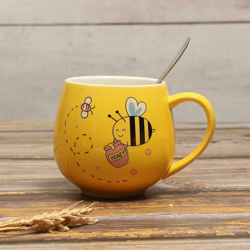 KIMLUD, Ceramic Coffee Mug 11OZ Milk Cup Drinkware Yellow bee Pattern Teacup Simple Creative Mugs handle cup, KIMLUD Womens Clothes