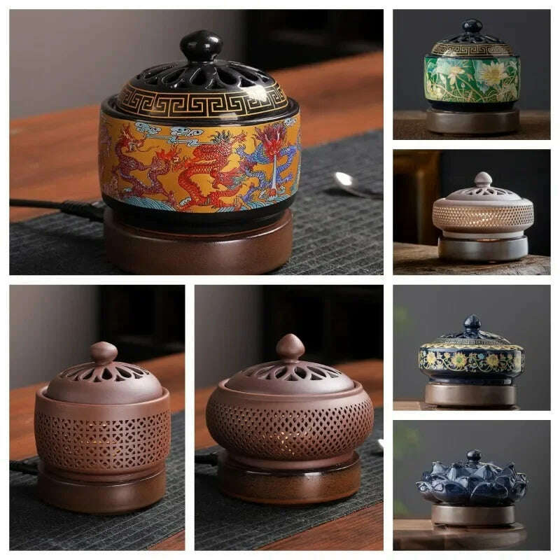 Ceramic Electric Incense Burner Home Indoor Timing Temperature Control Incense Burner Point/seal Incense Powder Heating Tools - KIMLUD