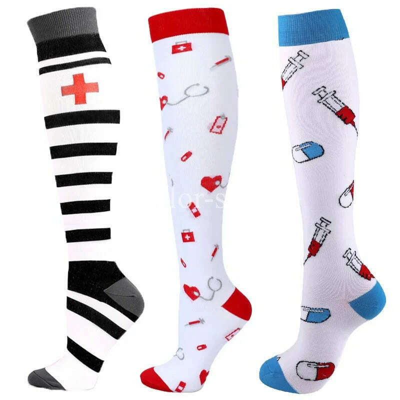 KIMLUD, CFS Compression Socks Women Men Knee Stocking 20-30mmHg Edema Diabetes Varicose Veins Nurse Compression Socks Running Sport Sock, MIX003-375 / L-XL   EU 41-45, KIMLUD APPAREL - Womens Clothes