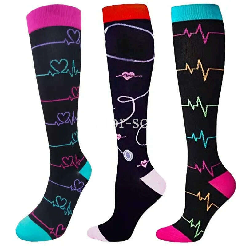 KIMLUD, CFS Compression Socks Women Men Knee Stocking 20-30mmHg Edema Diabetes Varicose Veins Nurse Compression Socks Running Sport Sock, MIX003-376 / L-XL   EU 41-45, KIMLUD APPAREL - Womens Clothes