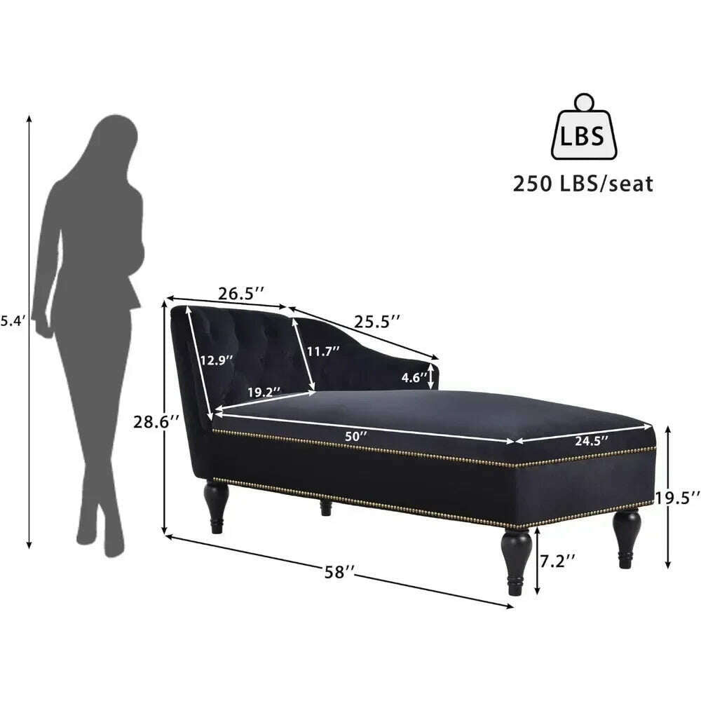 KIMLUD, Chaise longue velvet chaise longue, tufted right armchair with buttons, massage chaise longue, Sleeper lounge sofa, black, KIMLUD Womens Clothes