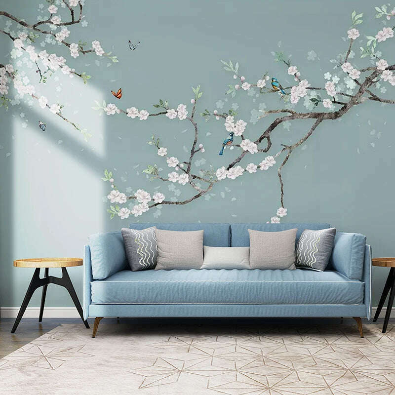 Chinese Style Hand Painted Flower And Bird Sofa TV Background 3D Photo Wallpaper Modern Bedroom Living Room Mural Wall Covering - KIMLUD