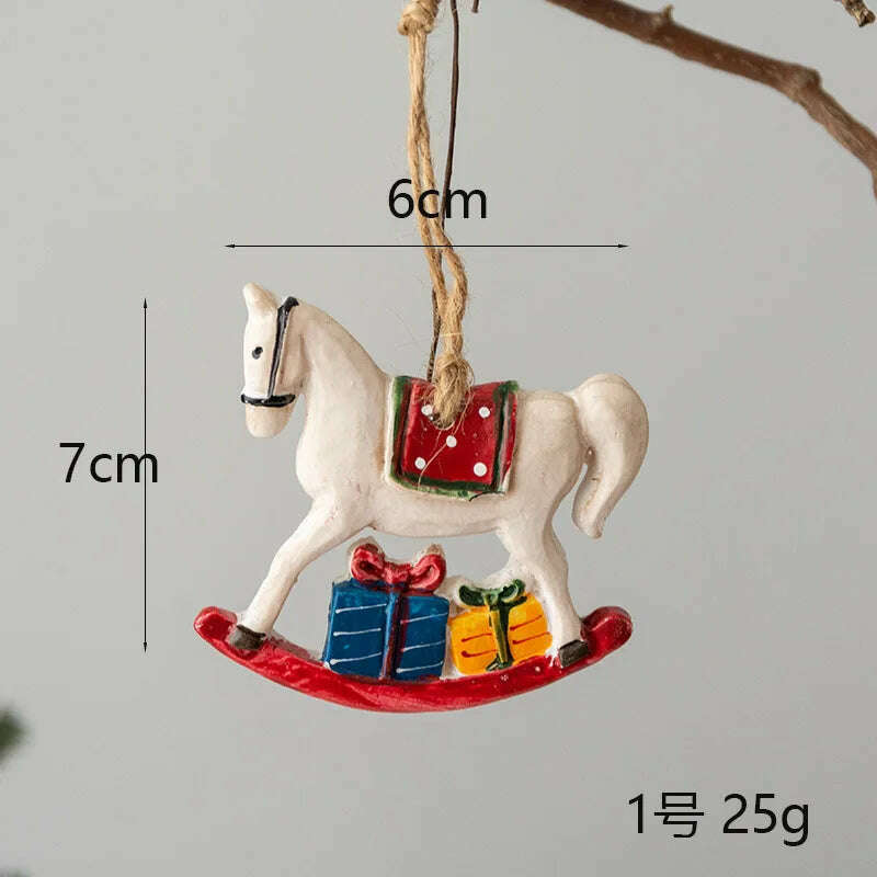 Christmas Decoration Crafts Small Resin Pendant Cute Horse Reindeer Pattern Design Xmas Tree Pendant Christmas Tree Decorations - KIMLUD