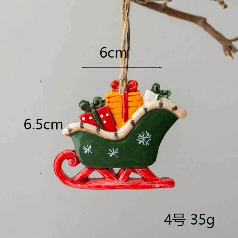 Christmas Decoration Crafts Small Resin Pendant Cute Horse Reindeer Pattern Design Xmas Tree Pendant Christmas Tree Decorations - KIMLUD