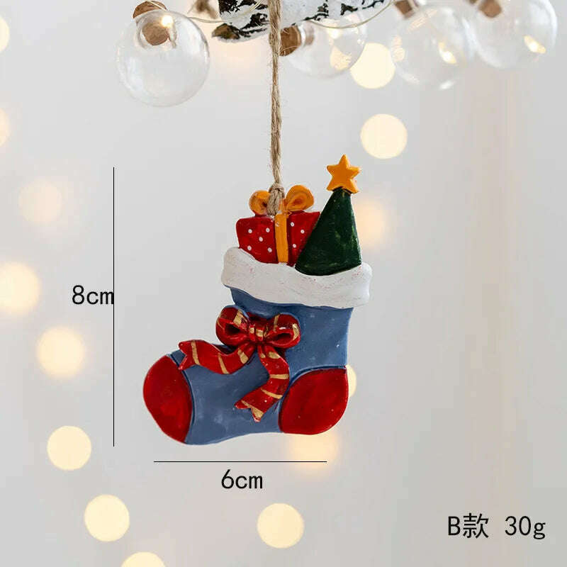 KIMLUD, Christmas Decoration Crafts Small Resin Pendant Cute Horse Reindeer Pattern Design Xmas Tree Pendant Christmas Tree Decorations, B, KIMLUD APPAREL - Womens Clothes