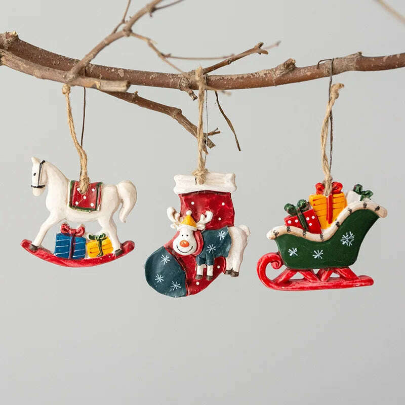 KIMLUD, Christmas Decoration Crafts Small Resin Pendant Cute Horse Reindeer Pattern Design Xmas Tree Pendant Christmas Tree Decorations, KIMLUD Womens Clothes