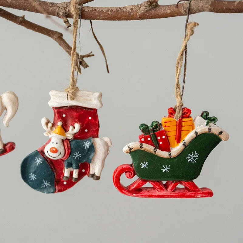 KIMLUD, Christmas Decoration Crafts Small Resin Pendant Cute Horse Reindeer Pattern Design Xmas Tree Pendant Christmas Tree Decorations, KIMLUD Womens Clothes