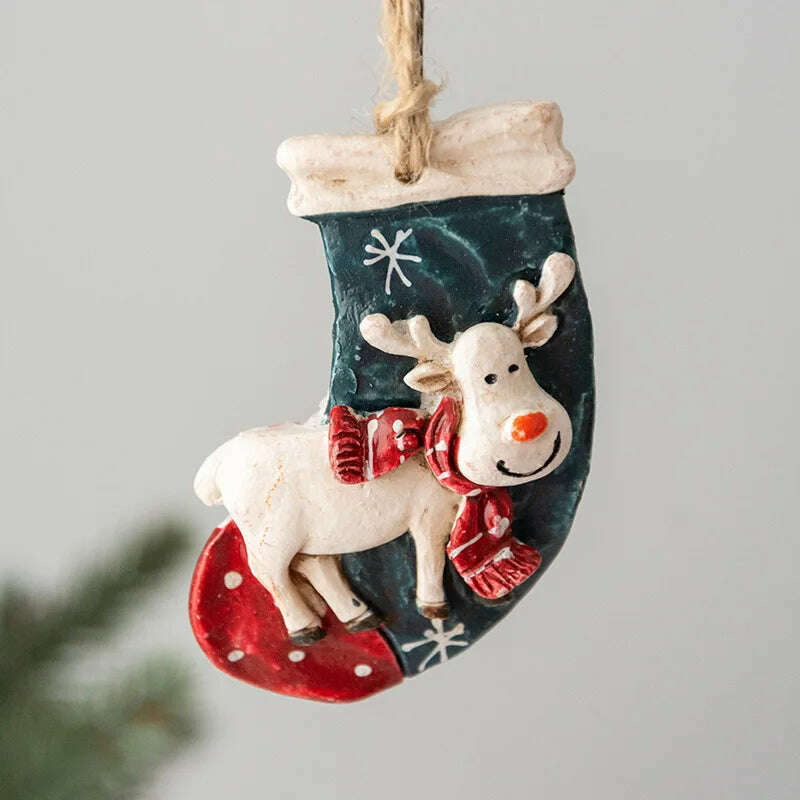 KIMLUD, Christmas Decoration Crafts Small Resin Pendant Cute Horse Reindeer Pattern Design Xmas Tree Pendant Christmas Tree Decorations, KIMLUD Womens Clothes