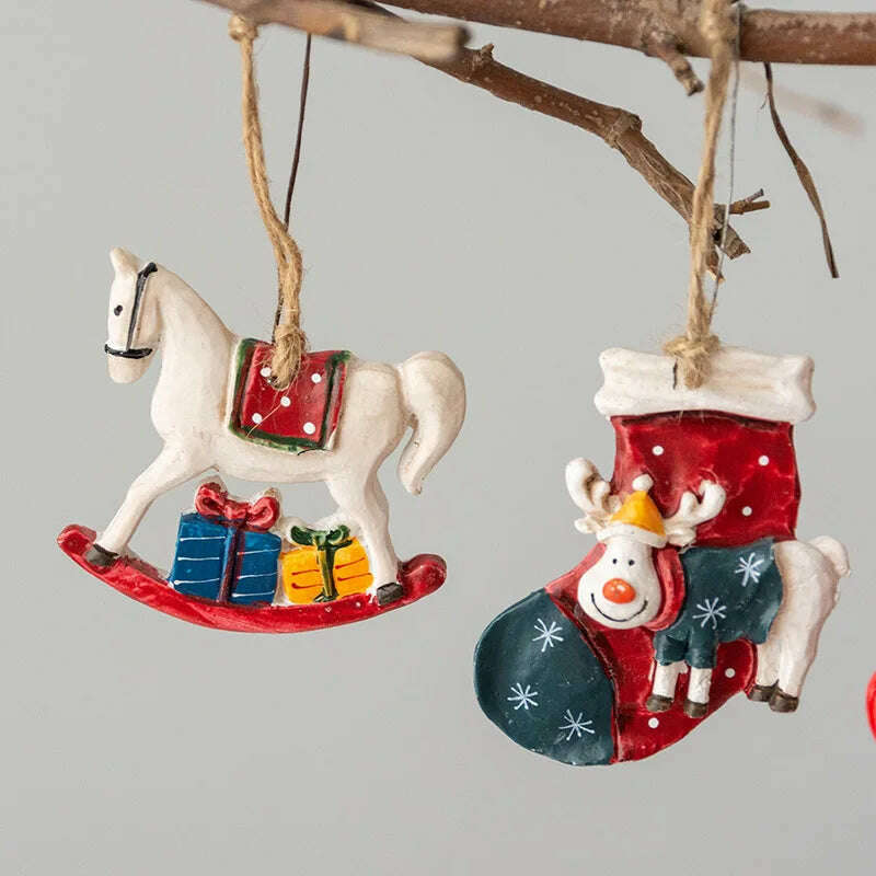 KIMLUD, Christmas Decoration Crafts Small Resin Pendant Cute Horse Reindeer Pattern Design Xmas Tree Pendant Christmas Tree Decorations, KIMLUD Womens Clothes