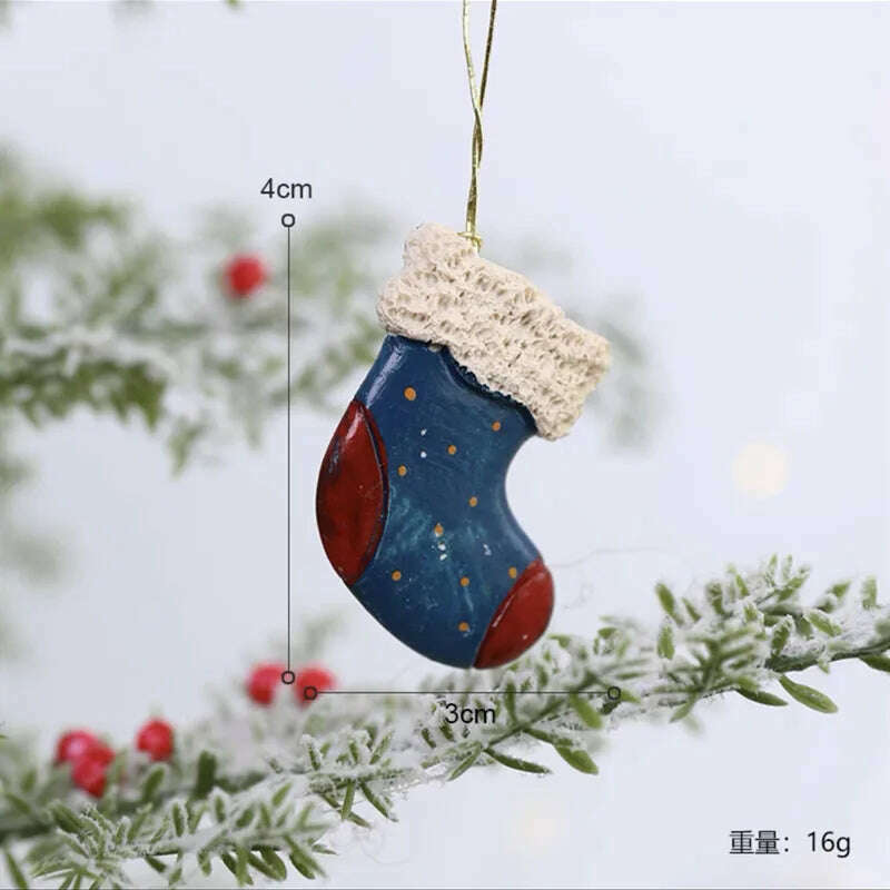 KIMLUD, Christmas Santa Snowman Gingerbread Man Resin Pendant Christmas Tree Decoration Ornaments DIY Kids Toys Noel Navidad Kerst 2023, E-4, KIMLUD APPAREL - Womens Clothes