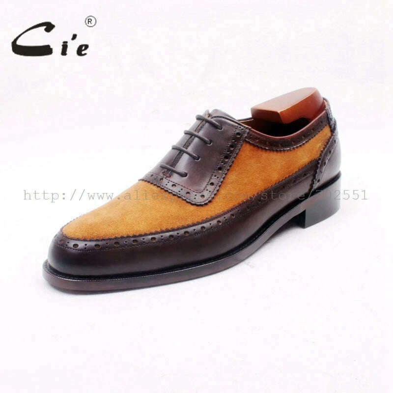 cie Custom Handmade Round Toe Brown Suede Matching Genuine Calf LeatherDark Brown Men's Oxford Shoe No.OX712 adhesive craft - KIMLUD