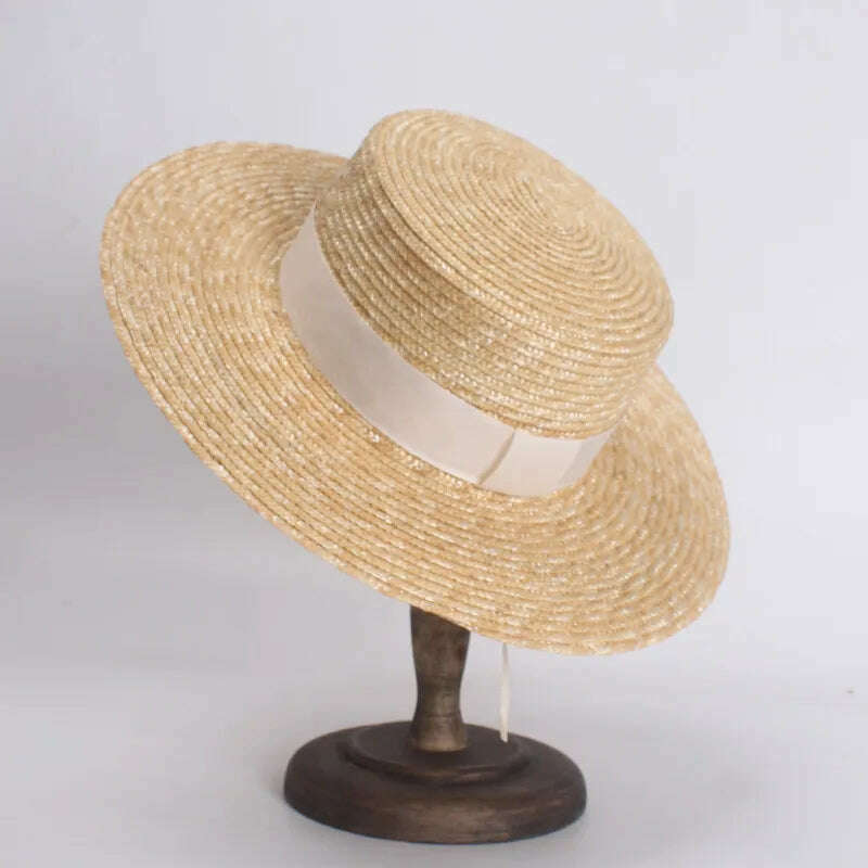 KIMLUD, Classic Flat Straw Hat For Women UV Protection Sun Hat Vacation Ladies Beach Hats Spring Summer, 9cm brim, KIMLUD APPAREL - Womens Clothes