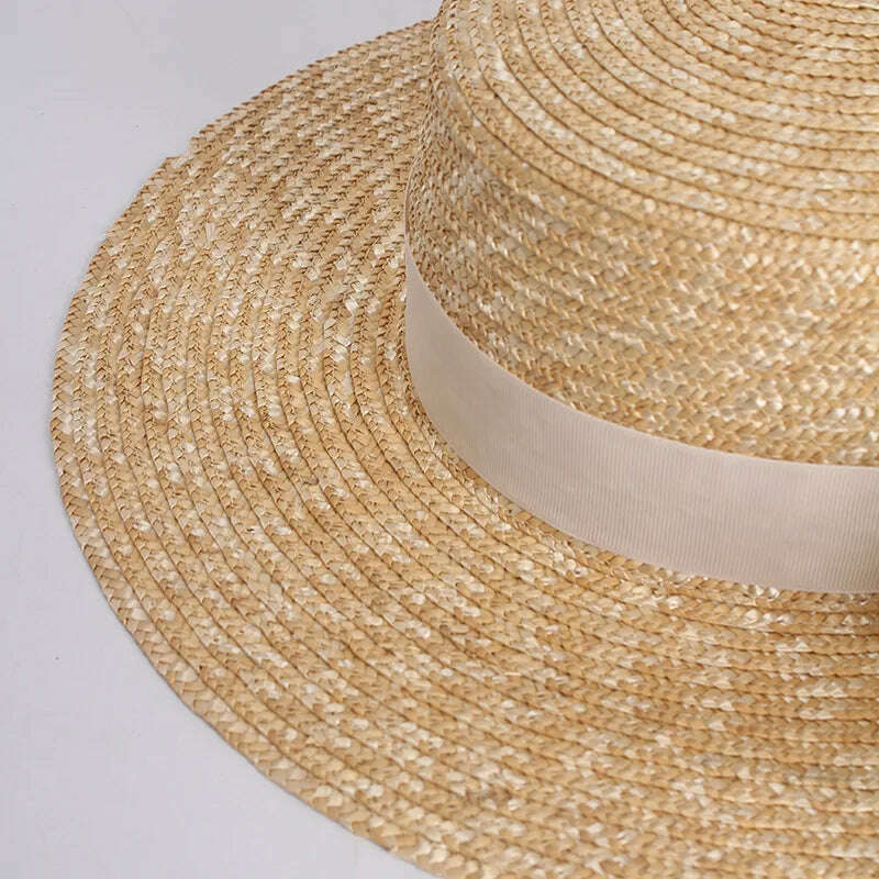 KIMLUD, Classic Flat Straw Hat For Women UV Protection Sun Hat Vacation Ladies Beach Hats Spring Summer, KIMLUD Womens Clothes