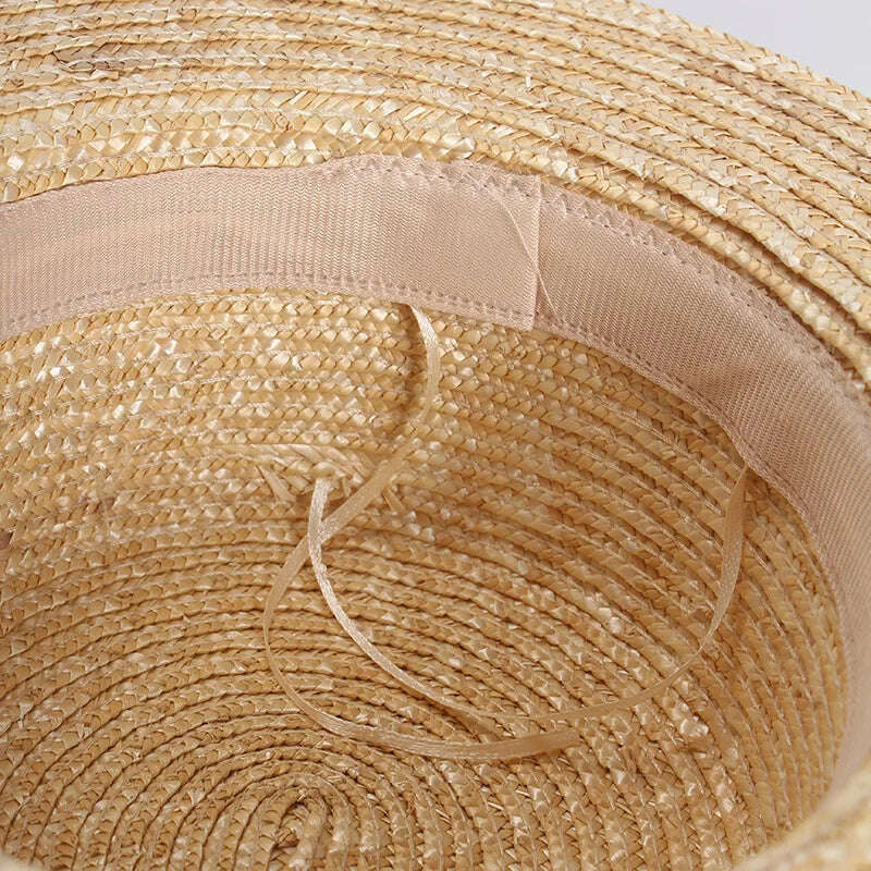 KIMLUD, Classic Flat Straw Hat For Women UV Protection Sun Hat Vacation Ladies Beach Hats Spring Summer, KIMLUD Womens Clothes