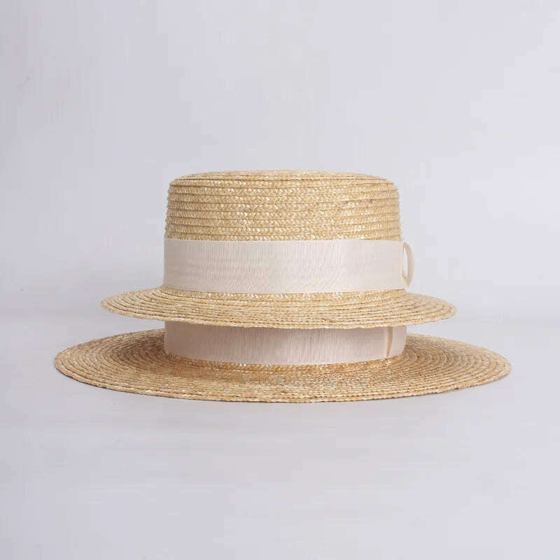 KIMLUD, Classic Flat Straw Hat For Women UV Protection Sun Hat Vacation Ladies Beach Hats Spring Summer, KIMLUD Womens Clothes