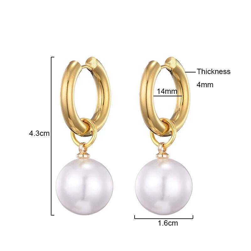 Classic White Big Pearl Drop Round Stainless Steel Hoop Earrings For Women Luxury Elegant Wedding Party Jewelry Earrings Gift - KIMLUD