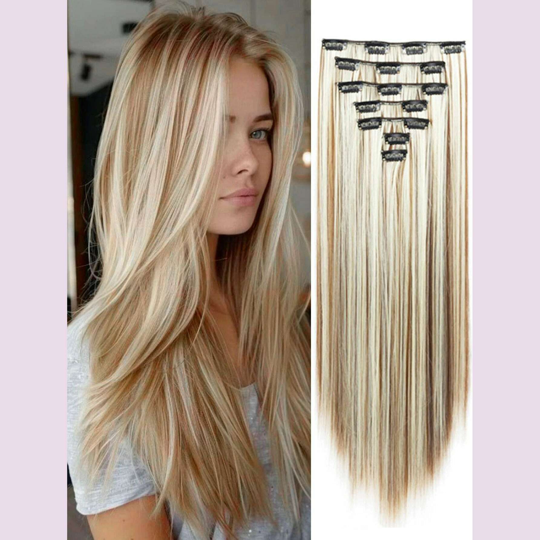 KIMLUD, Clip in Hair Extensions 22 Inch Brown Mix Blonde Long Hair Extensions Clip Ins 7PCS Soft Synthetic Hairpieces for Women, SC66-6H613 / 22INCHES, KIMLUD APPAREL - Womens Clothes