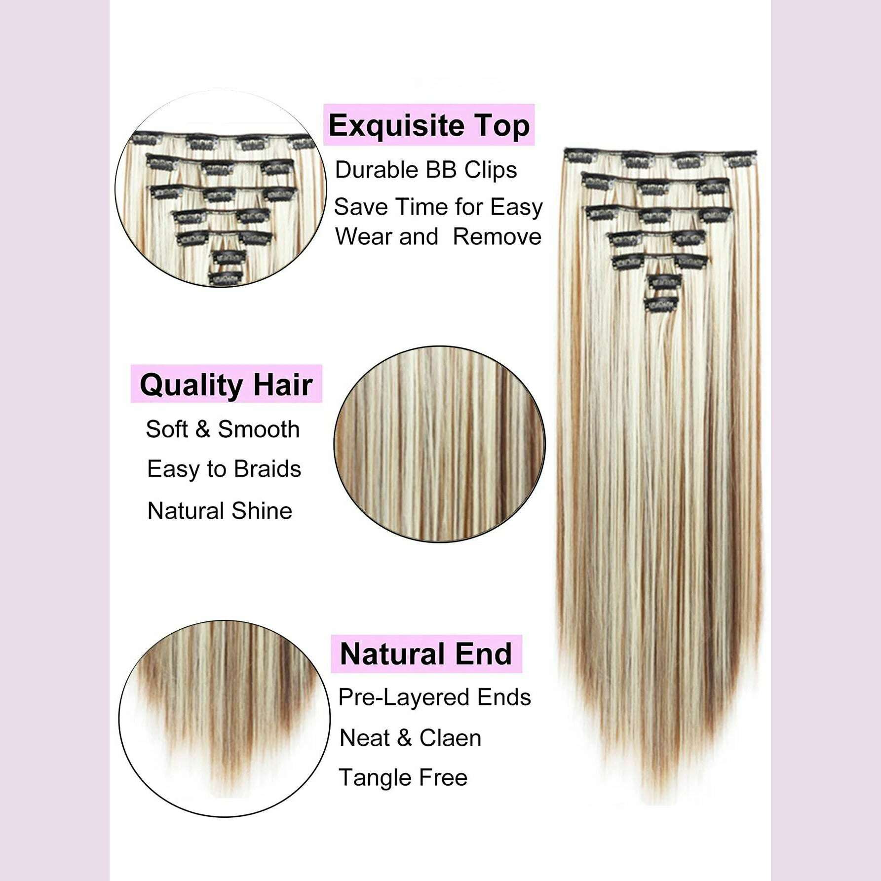 KIMLUD, Clip in Hair Extensions 22 Inch Brown Mix Blonde Long Hair Extensions Clip Ins 7PCS Soft Synthetic Hairpieces for Women, KIMLUD Womens Clothes