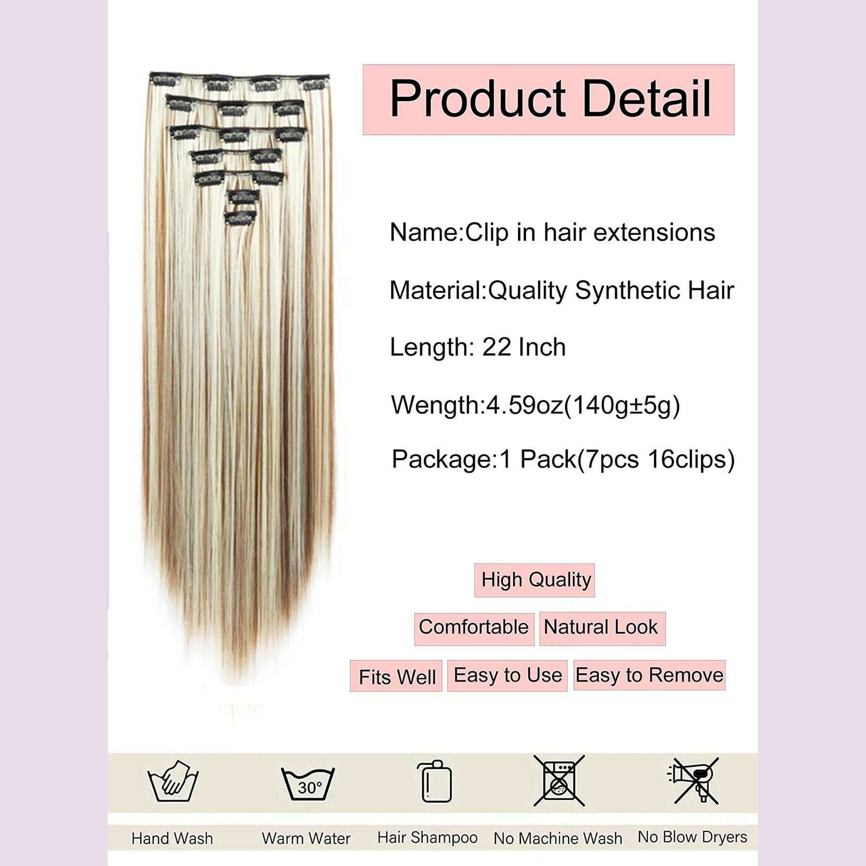 Clip in Hair Extensions 22 Inch Brown Mix Blonde Long Hair Extensions Clip Ins 7PCS Soft Synthetic Hairpieces for Women - KIMLUD