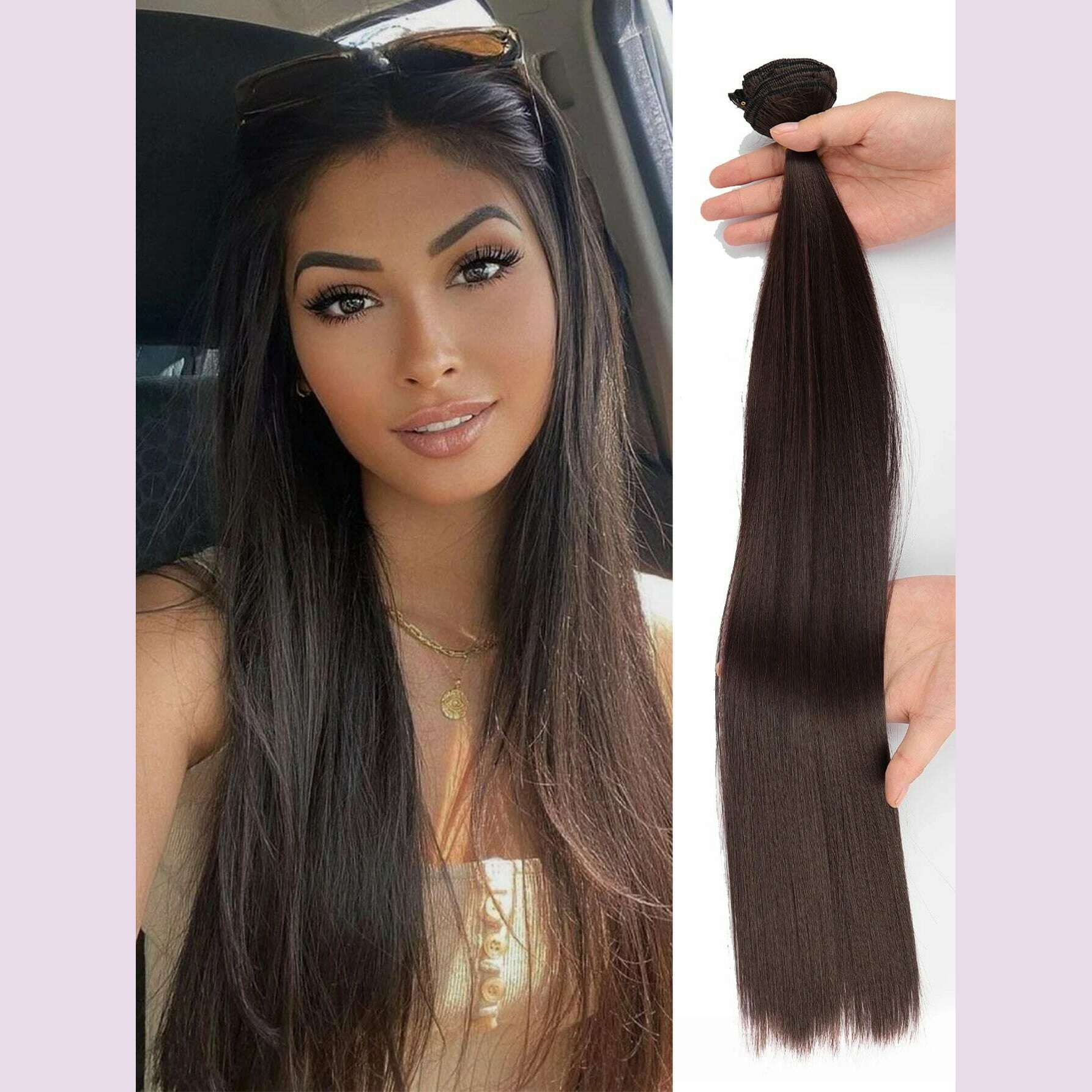 KIMLUD, Clip in Hair Extensions 22 Inch Brown Mix Blonde Long Hair Extensions Clip Ins 7PCS Soft Synthetic Hairpieces for Women, SC66-4 / 22INCHES, KIMLUD APPAREL - Womens Clothes