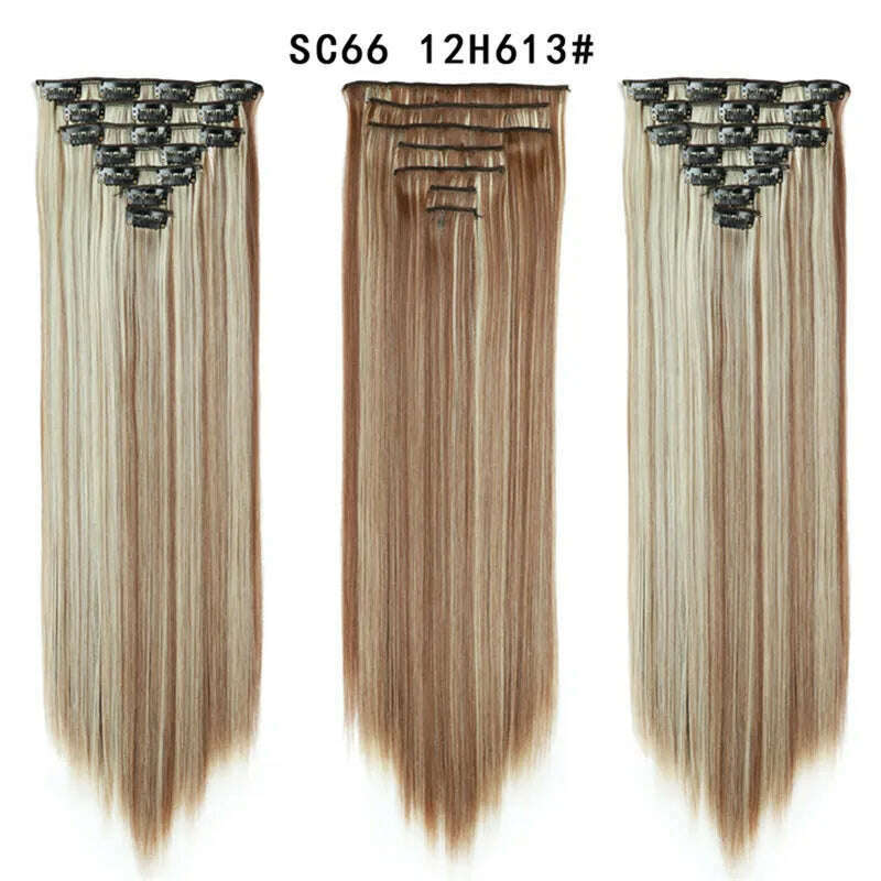 KIMLUD, Clip in Hair Extensions 22 Inch Brown Mix Blonde Long Hair Extensions Clip Ins 7PCS Soft Synthetic Hairpieces for Women, SC66-12H613 / 22INCHES, KIMLUD APPAREL - Womens Clothes