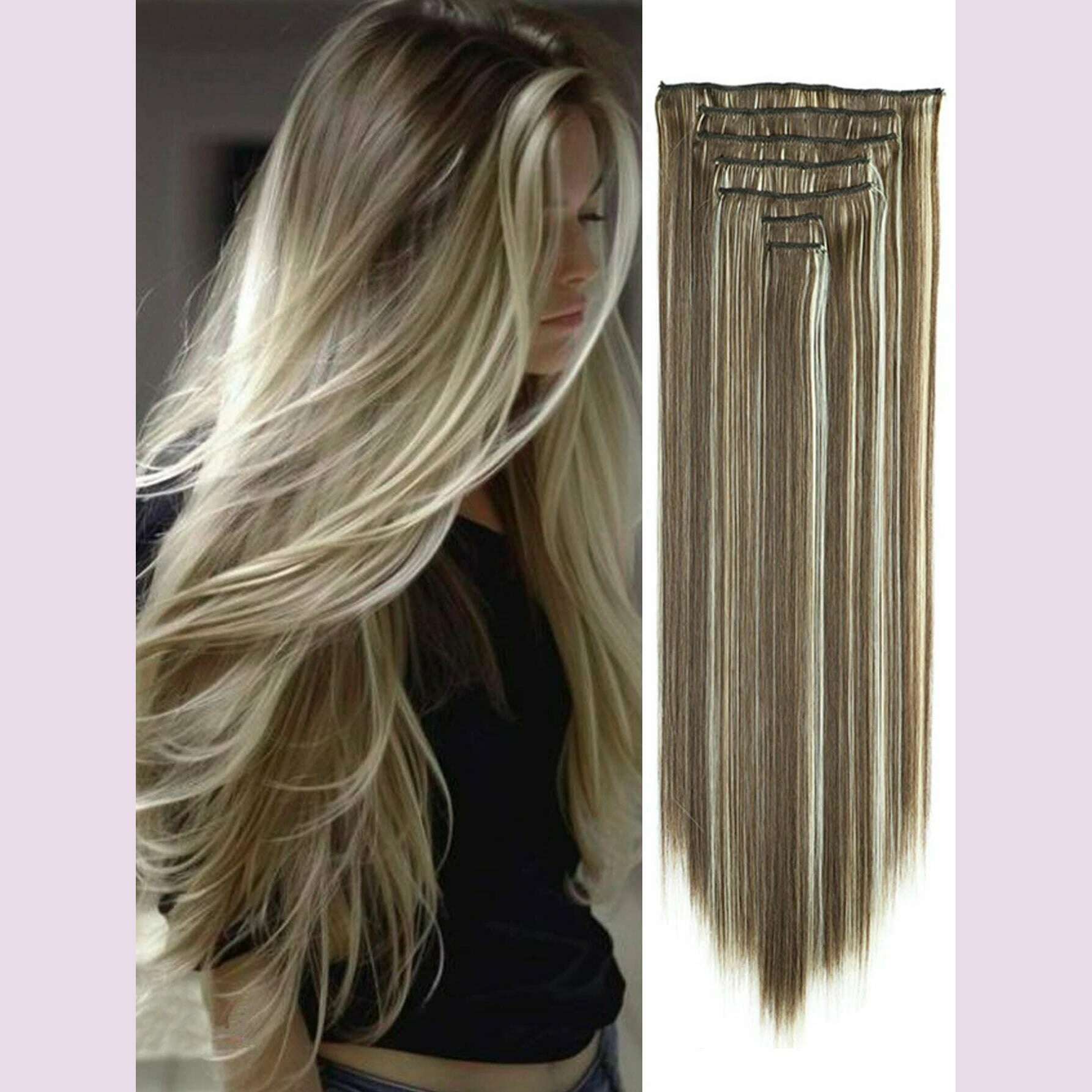 KIMLUD, Clip in Hair Extensions 22 Inch Brown Mix Blonde Long Hair Extensions Clip Ins 7PCS Soft Synthetic Hairpieces for Women, SC66-8H613 / 22INCHES, KIMLUD APPAREL - Womens Clothes