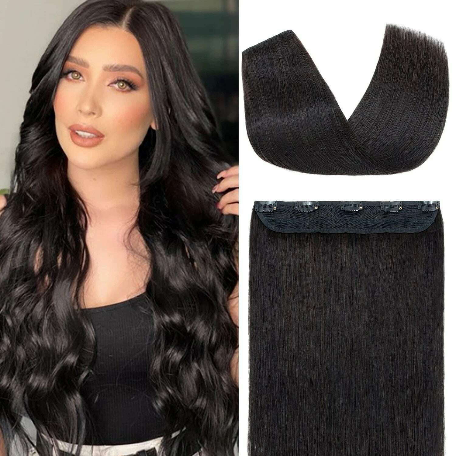 KIMLUD, Clip in Human Hair Extensions One Piece 5 Clips 100% Real Human Hair Straight Soft One Piece Natural Human Hair Extensions 120g, KIMLUD Womens Clothes