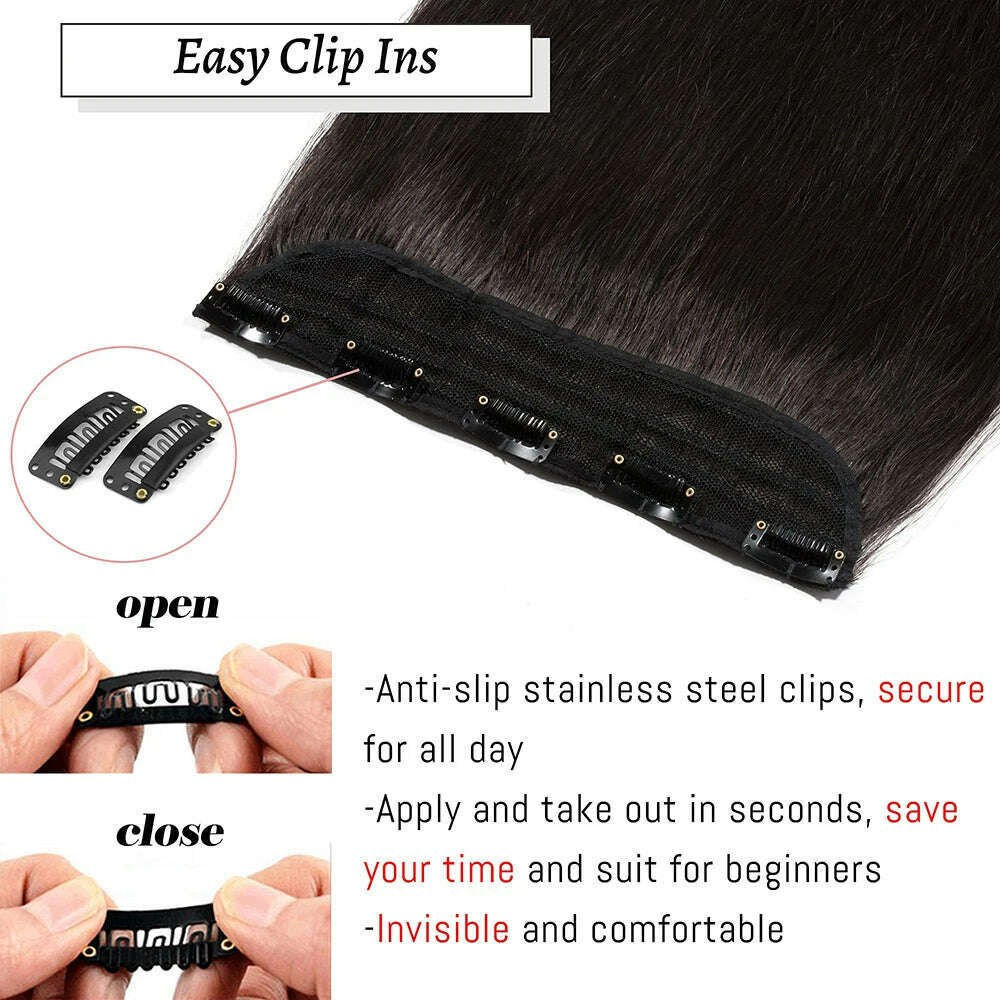 Clip in Human Hair Extensions One Piece 5 Clips 100% Real Human Hair Straight Soft One Piece Natural Human Hair Extensions 120g - KIMLUD