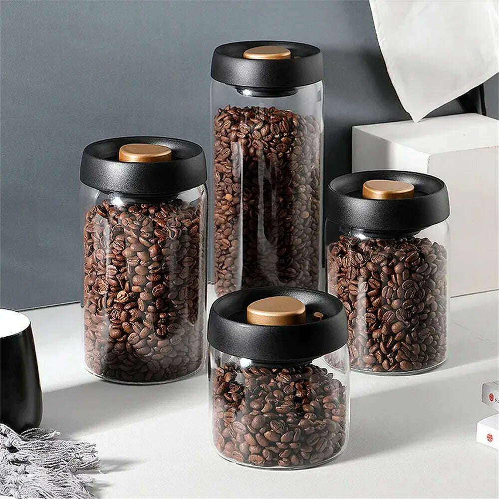 KIMLUD, Coffee Beans Vacuum Sealed Tank Transparent Glass Food Storage Jars Household Moisture-proof Air Extraction Airtight Container, KIMLUD Womens Clothes