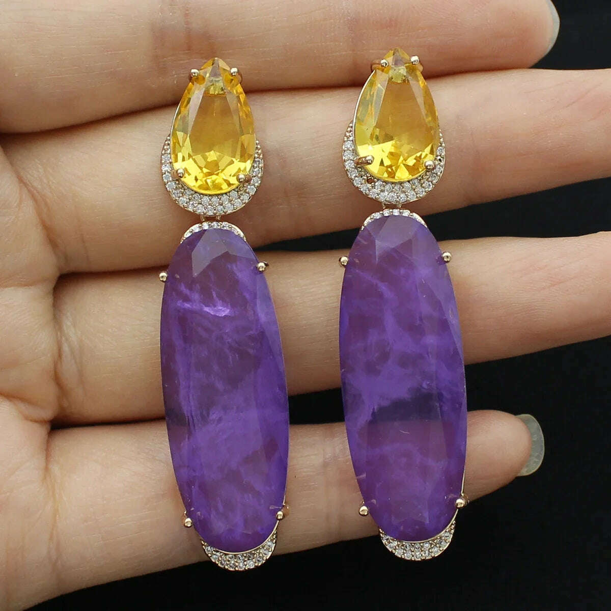 KIMLUD, Colorful Purple Green Dangle Earrings for Women Luxury Jewelry Wedding Evening Party Big Drop Earrings Elegant Female Gift, 1, KIMLUD APPAREL - Womens Clothes