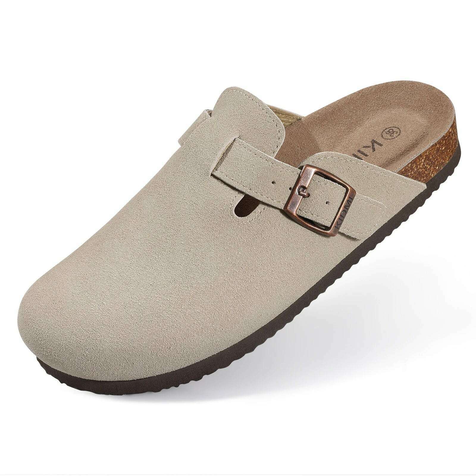 KIMLUD, Comwarm Fashion Women's Suede Mules Slippers Men Clogs Cork Insole Sandals With Arch Support Outdoor Beach Slides Home Shoes, Grey B / 45, KIMLUD APPAREL - Womens Clothes