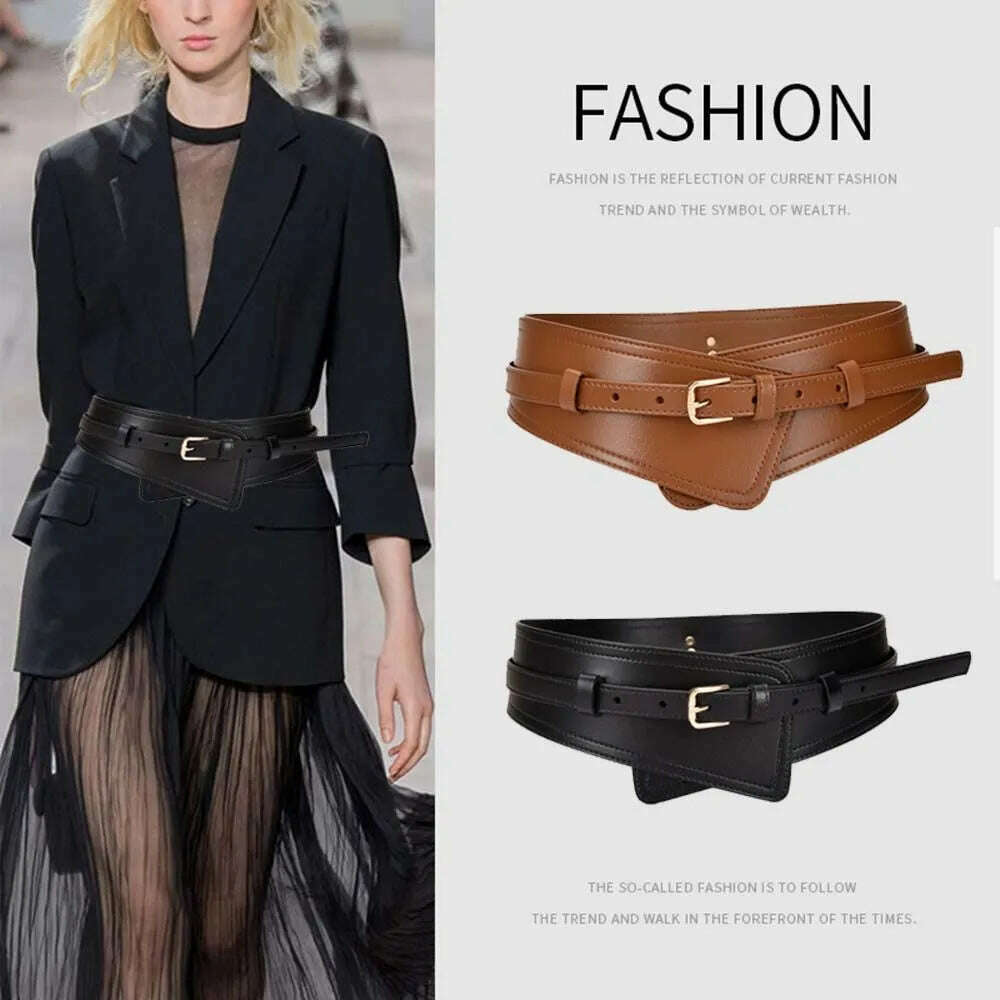 KIMLUD, Corset Wide Belts Pu Leather Slimming Body Waistband For Women Elastic Waist Belts Strap Belts Bownot Dress Coat Accessories, KIMLUD Womens Clothes