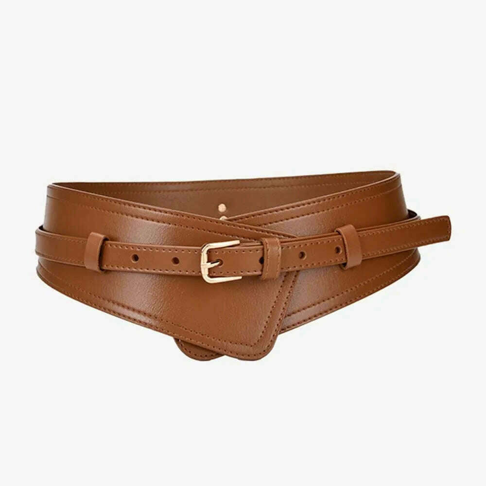 KIMLUD, Corset Wide Belts Pu Leather Slimming Body Waistband For Women Elastic Waist Belts Strap Belts Bownot Dress Coat Accessories, Brown, KIMLUD APPAREL - Womens Clothes