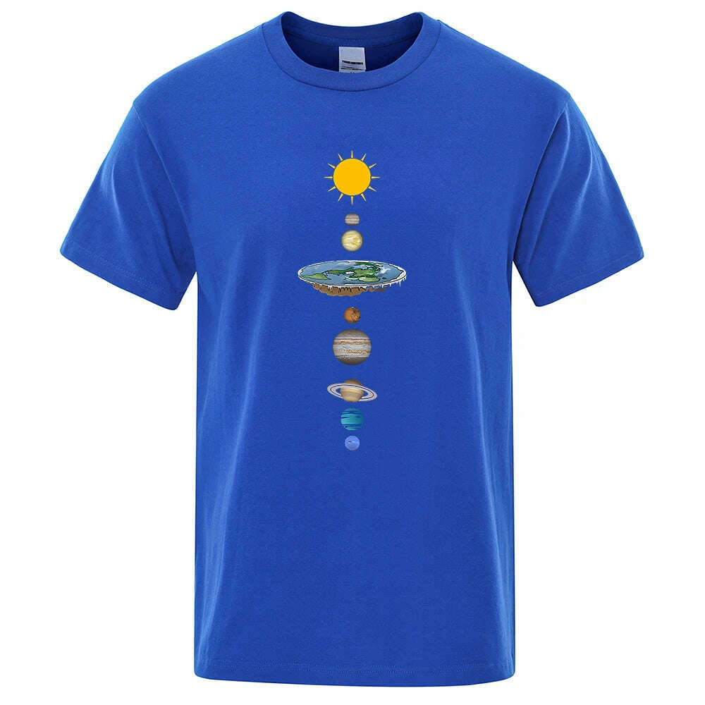 KIMLUD, Cosmic Solar System Planets Print Short Sleeve Men Street Casual Tee Clothing Loose Oversized T Shirt Male Summer Cotton Tops, Blue / M, KIMLUD APPAREL - Womens Clothes