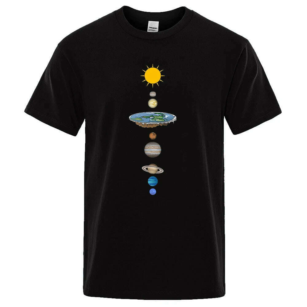 KIMLUD, Cosmic Solar System Planets Print Short Sleeve Men Street Casual Tee Clothing Loose Oversized T Shirt Male Summer Cotton Tops, Black / XL, KIMLUD APPAREL - Womens Clothes