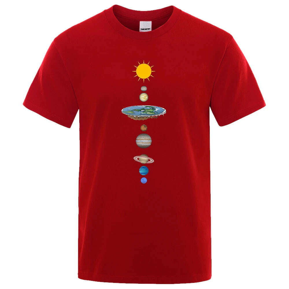 KIMLUD, Cosmic Solar System Planets Print Short Sleeve Men Street Casual Tee Clothing Loose Oversized T Shirt Male Summer Cotton Tops, Red / XXXL, KIMLUD APPAREL - Womens Clothes