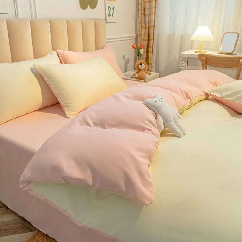 KIMLUD, Cream Style Solid Colours Pink Yellow Bedding Set Twin Full Queen King Size Bed Linen Girls Adults  Bed Flat Sheet Pillowcase, KIMLUD Womens Clothes