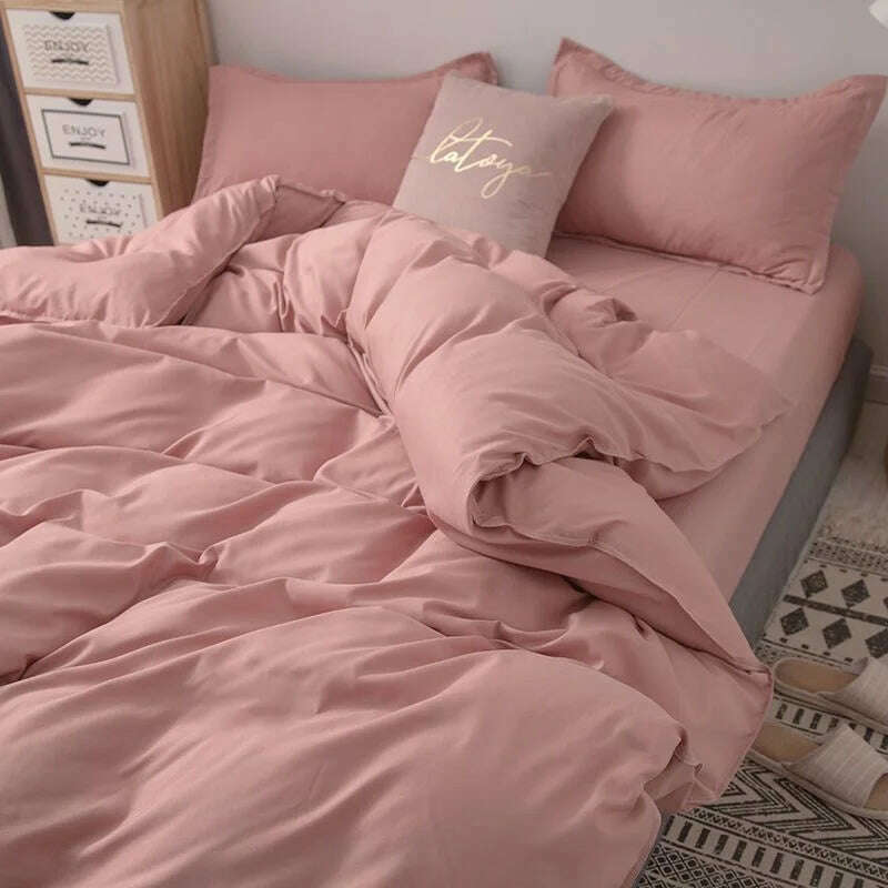 KIMLUD, Cream Style Solid Colours Pink Yellow Bedding Set Twin Full Queen King Size Bed Linen Girls Adults  Bed Flat Sheet Pillowcase, KIMLUD Womens Clothes