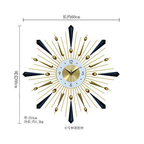 KIMLUD, Creative Art Light Luxury Wall Watch Wall Clock Living Room Home Clock Decoration Fashion Modern Simple Personality Clock, 60X60cm, KIMLUD APPAREL - Womens Clothes