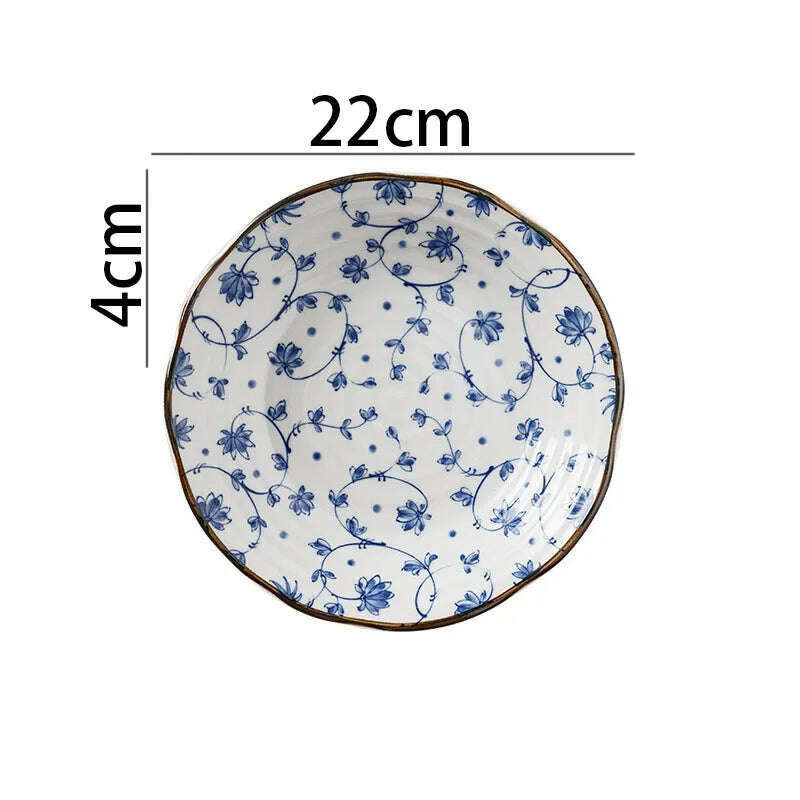 KIMLUD, Creative Ceramic Plate Blue and White Porcelain Desktop Fruit Salad Dish Hotel Dinner Set Plates and Dishes Kitchen Cutlery, C-deep plate-medium, KIMLUD APPAREL - Womens Clothes