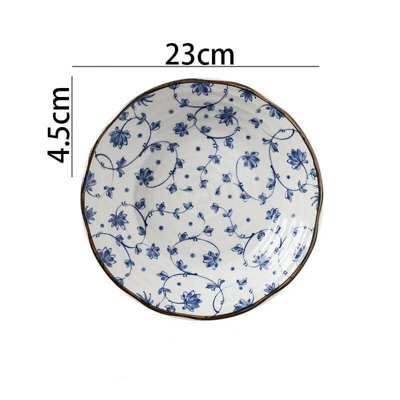 KIMLUD, Creative Ceramic Plate Blue and White Porcelain Desktop Fruit Salad Dish Hotel Dinner Set Plates and Dishes Kitchen Cutlery, C-deep plate-large, KIMLUD APPAREL - Womens Clothes