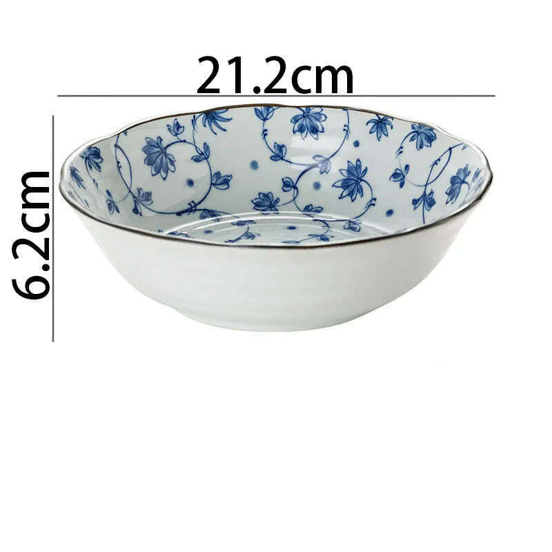 KIMLUD, Creative Ceramic Plate Blue and White Porcelain Desktop Fruit Salad Dish Hotel Dinner Set Plates and Dishes Kitchen Cutlery, B-bowl-21.2x6.2cm, KIMLUD APPAREL - Womens Clothes