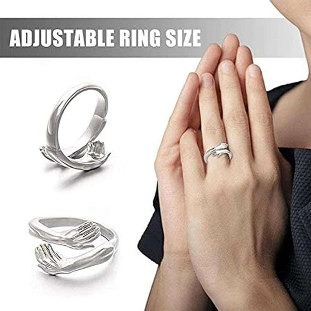 KIMLUD, Creative Hugging Metal Ring Adjustable Open End Finger Jewellery for Women Men Fashion Wedding Party Valentine's Day Gifts, KIMLUD Womens Clothes