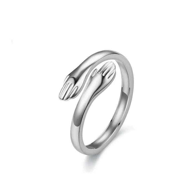 KIMLUD, Creative Hugging Metal Ring Adjustable Open End Finger Jewellery for Women Men Fashion Wedding Party Valentine's Day Gifts, KIMLUD Womens Clothes