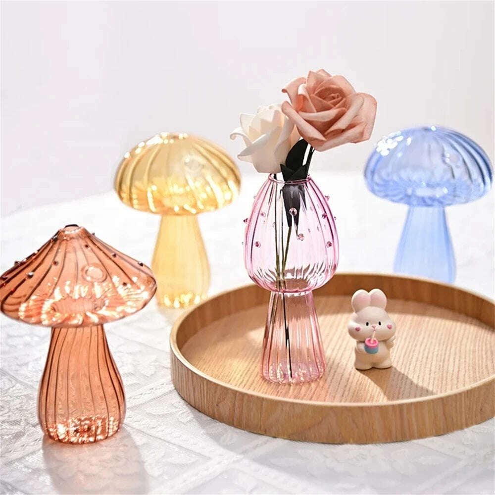 KIMLUD, Creative Mushroom Glass Flower Vase Plant Hydroponic Terrarium Art Plant Table Vase Glass Crafts DIY Room Decor Bottle Ваза, KIMLUD Womens Clothes